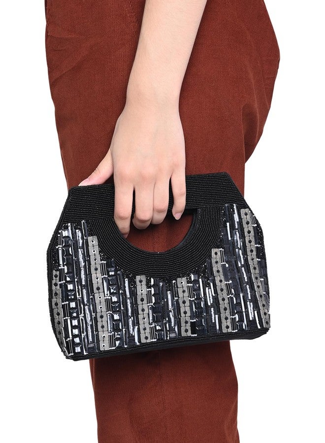 MARKQUES Black Sequence Mix Embellished Hand Held Purse For Women - Image 5